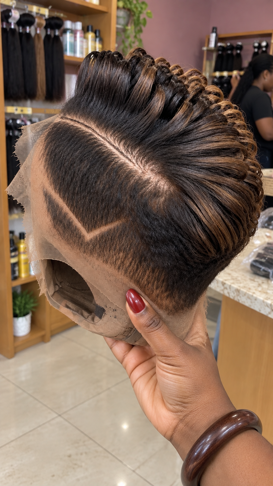 Honey Brown Swept Pixie Wig With V-Shaped Side Parting #apdh Honey Brown Swept Pixie Wig With V-Shaped Side Parting #apdh