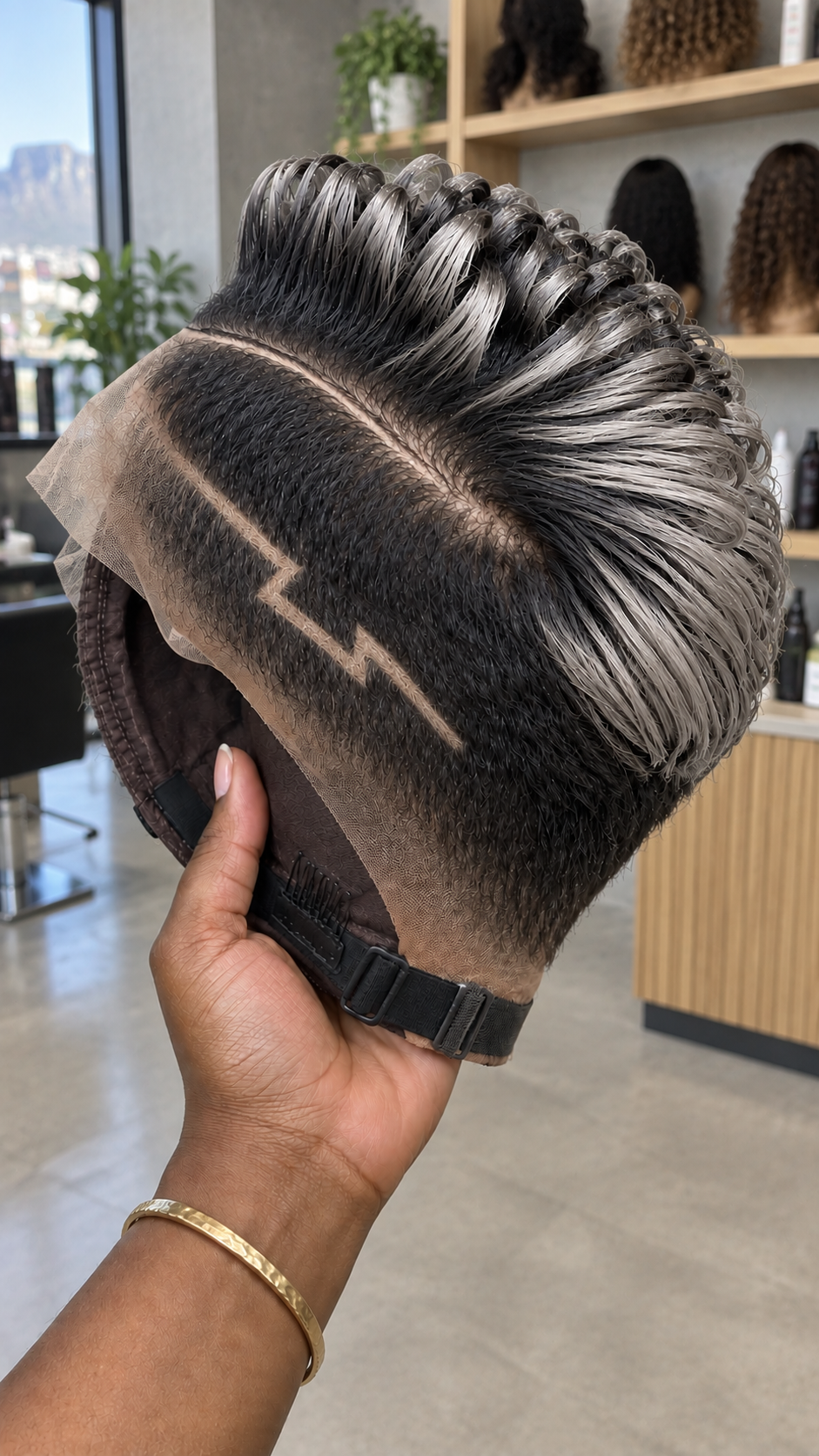 Smoky Silver Loop Curl Pixie Wig With Angular Side Line #brh Smoky Silver Loop Curl Pixie Wig With Angular Side Line #brh