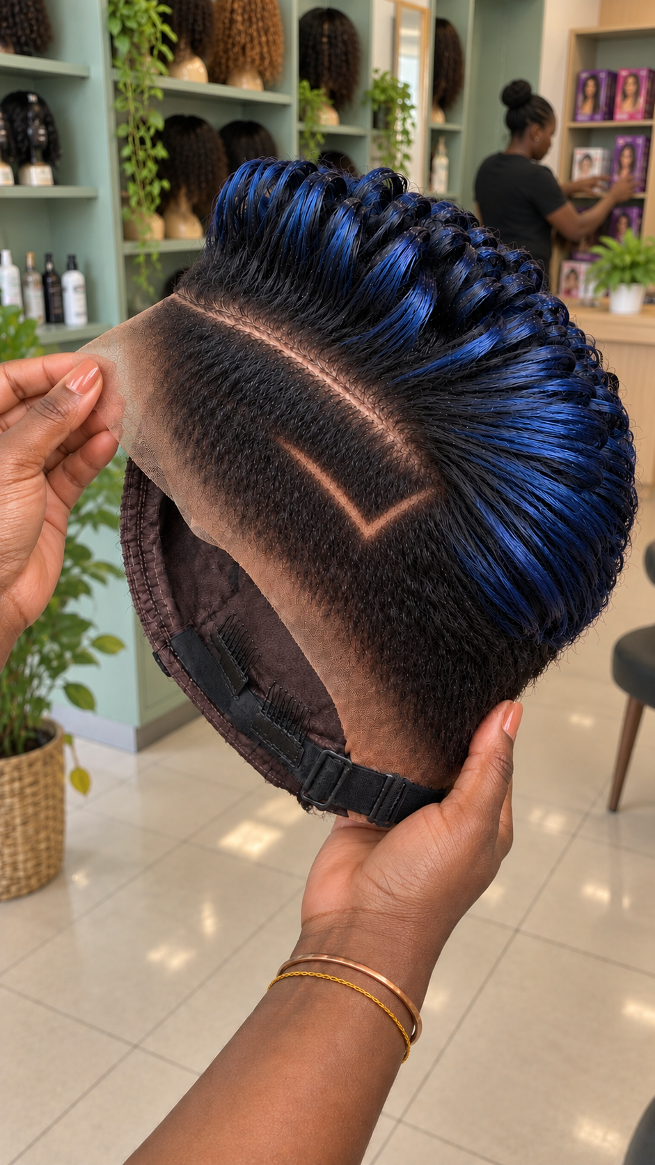Electric Blue Pixie Lace Wig With Black Roots and a Sharp Angled Side Line #eftr Electric Blue Pixie Lace Wig With Black Roots and a Sharp Angled Side Line #eftr