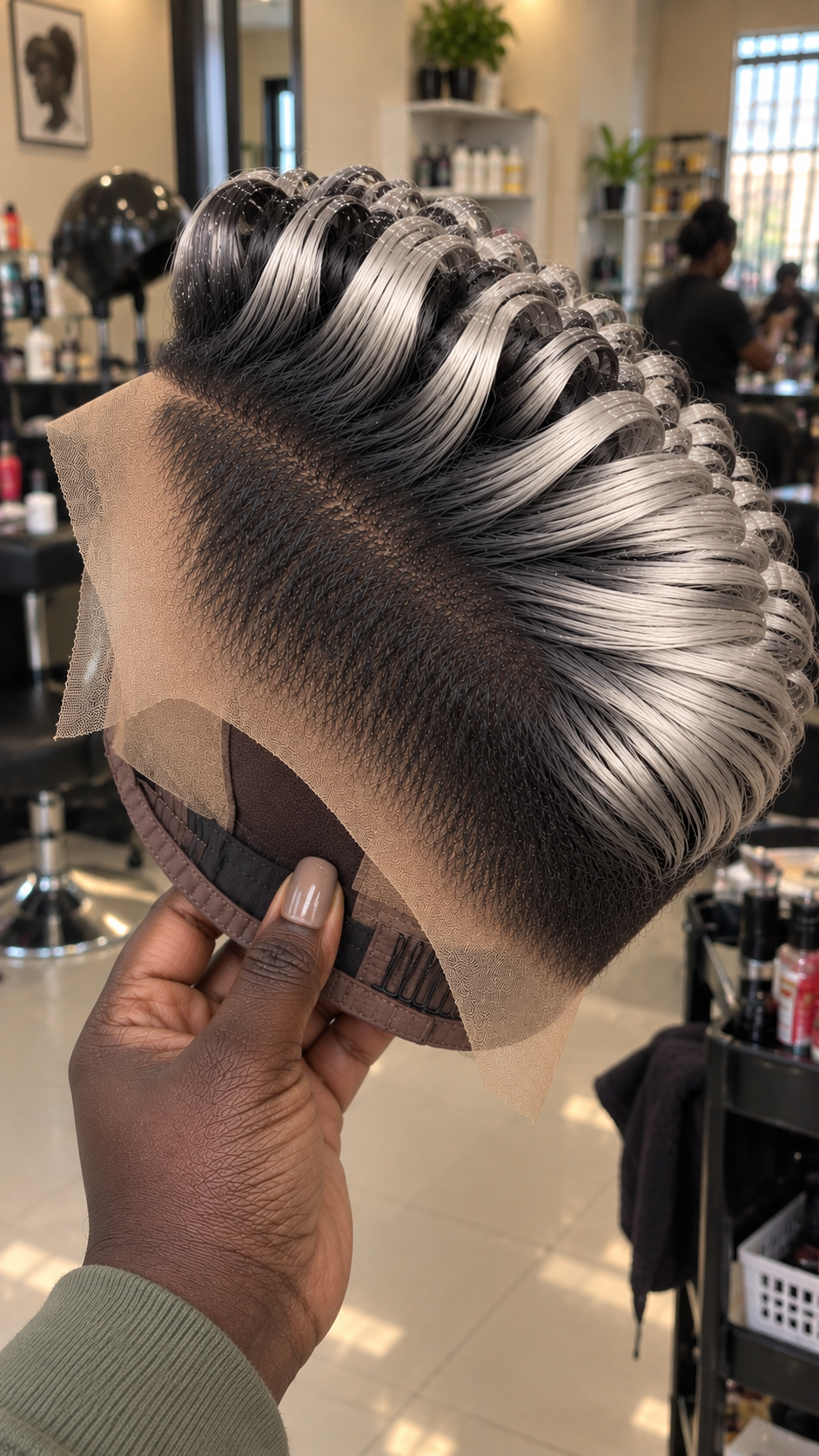 Smoky Silver Loop Pixie Wig With Deep Black Tapered Sides #bwih Smoky Silver Loop Pixie Wig With Deep Black Tapered Sides #bwih