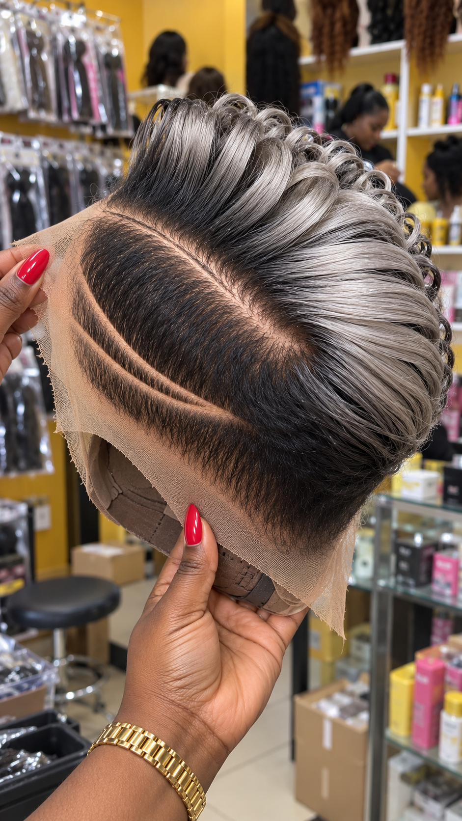 Smoky Silver Swept Curl Wig With Sculpted Side Parting #bwih