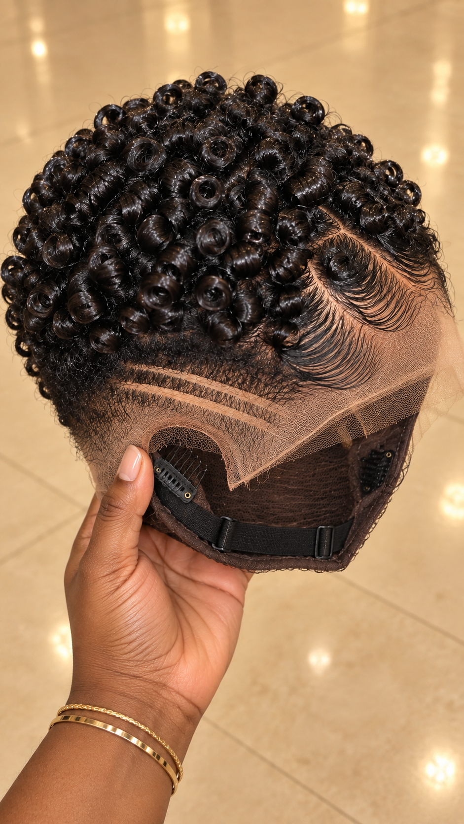 Glossy Black Finger Coil Pixie Lace Wig with Swept Baby Hairs #hwby