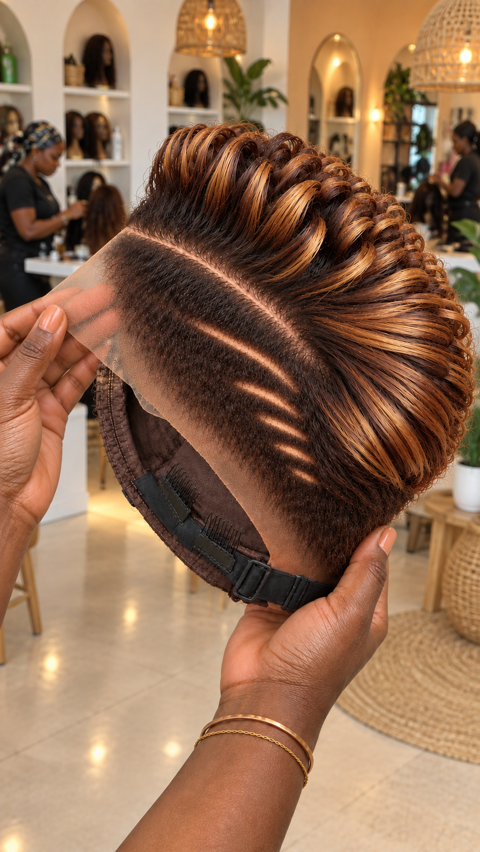 Caramel Ribbon Loop Pixie Wig With Sculpted Side Lines #ssh