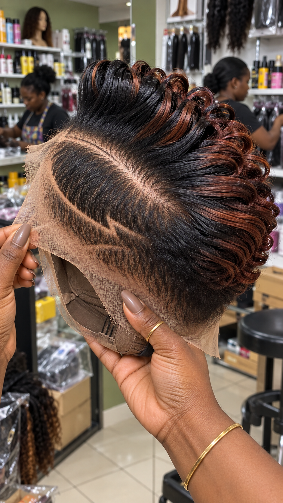 Burnished Copper Loop Wig With an Angular Side Accent #afth