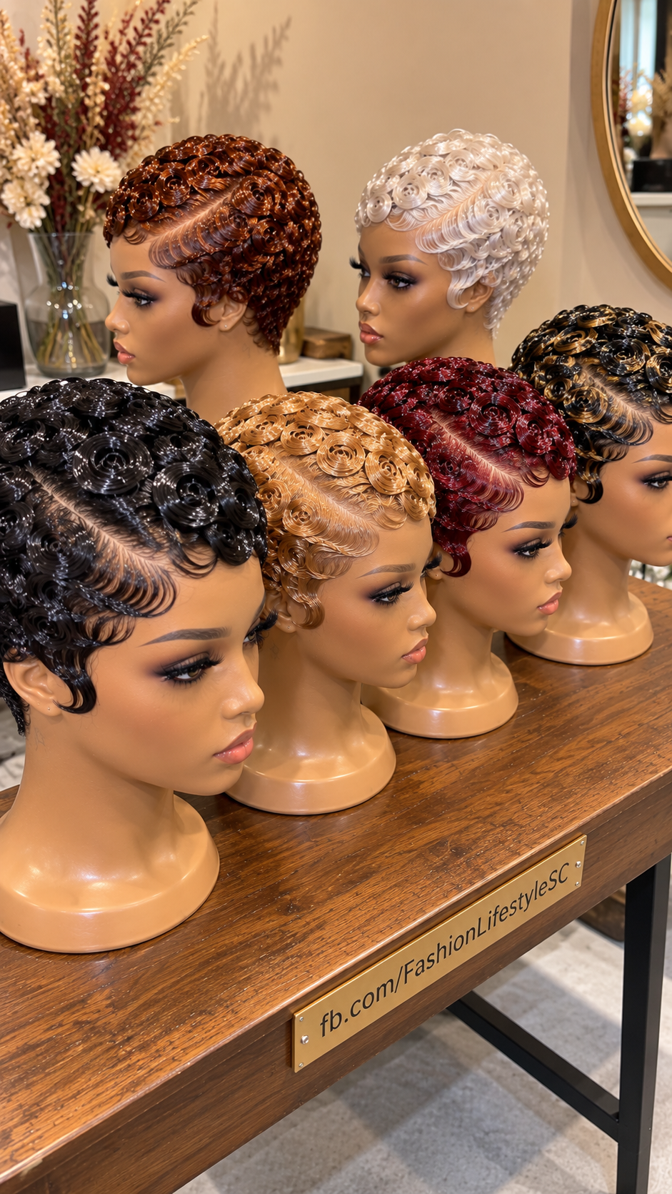Salon Finger-Coil Wig Selection in Onyx, Honey Bronze, Burgundy and Pearl Blonde #fl Salon Finger-Coil Wig Selection in Onyx, Honey Bronze, Burgundy and Pearl Blonde #fl