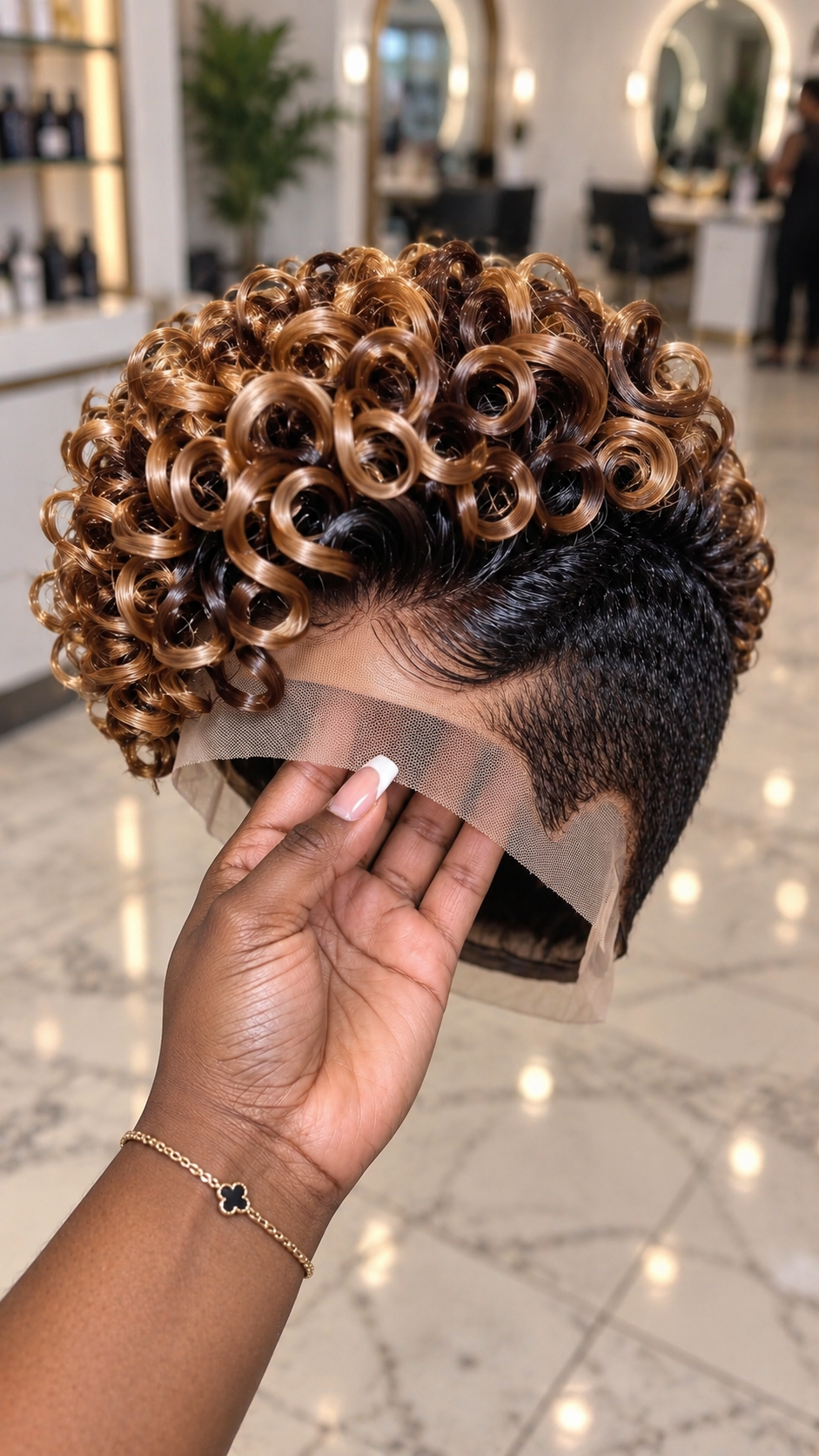 Caramel Ringlet Pixie with Dark Tapered Sides #aft Caramel Ringlet Pixie with Dark Tapered Sides #aft