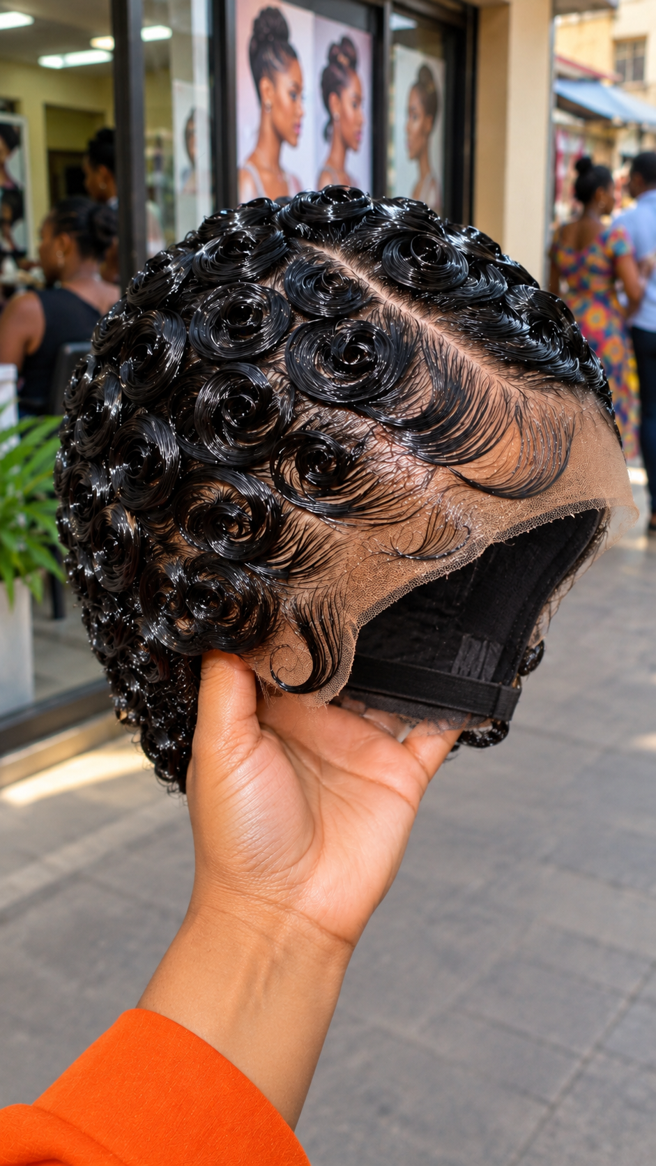 Jet Black Finger Coil Pixie Wig with a Diagonal Part and Swept Temple Waves #ssh