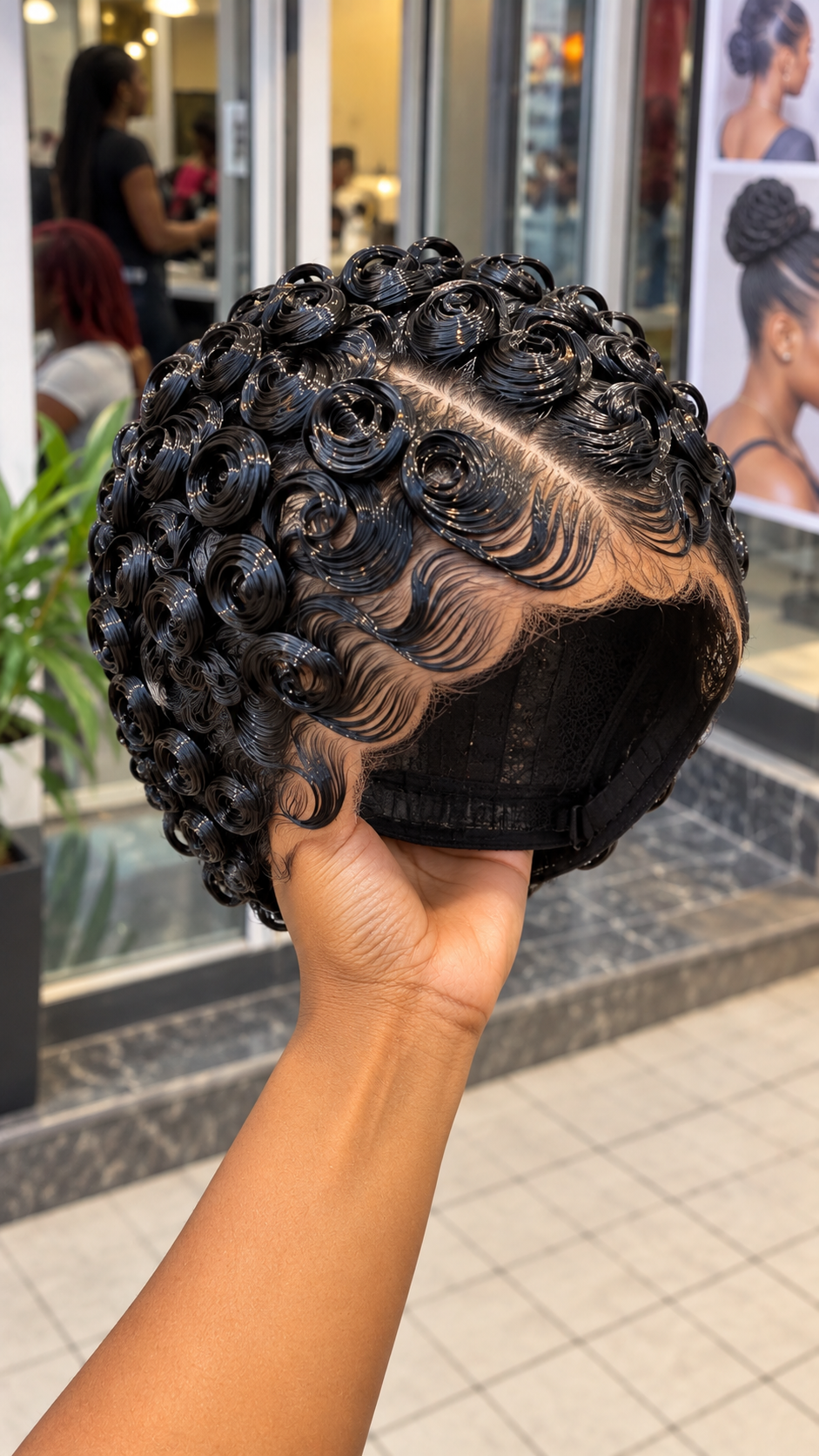 Jet Black Spiral Rosette Pixie With Artistic Hairline Swoops #afth Jet Black Spiral Rosette Pixie With Artistic Hairline Swoops #afth