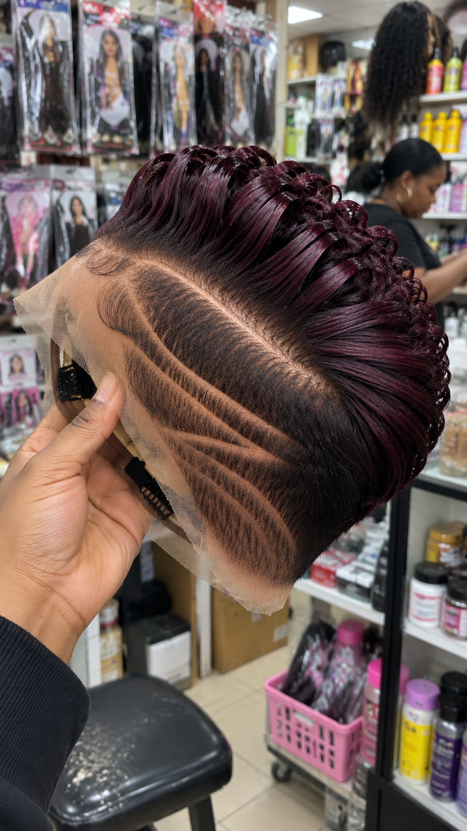 Burgundy Wine Ribbon Curl Pixie Wig With Triple Curved Side Detailing #ssh Burgundy Wine Ribbon Curl Pixie Wig With Triple Curved Side Detailing #ssh