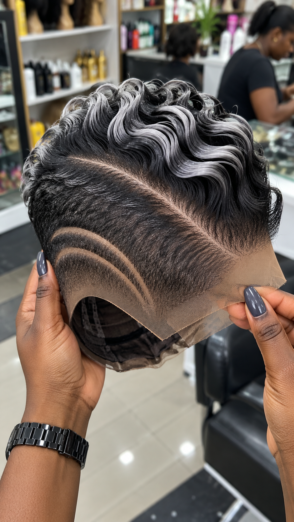 Black and Silver Finger Wave Lace Wig With Double Curved Side Lines #stayh Black and Silver Finger Wave Lace Wig With Double Curved Side Lines #stayh