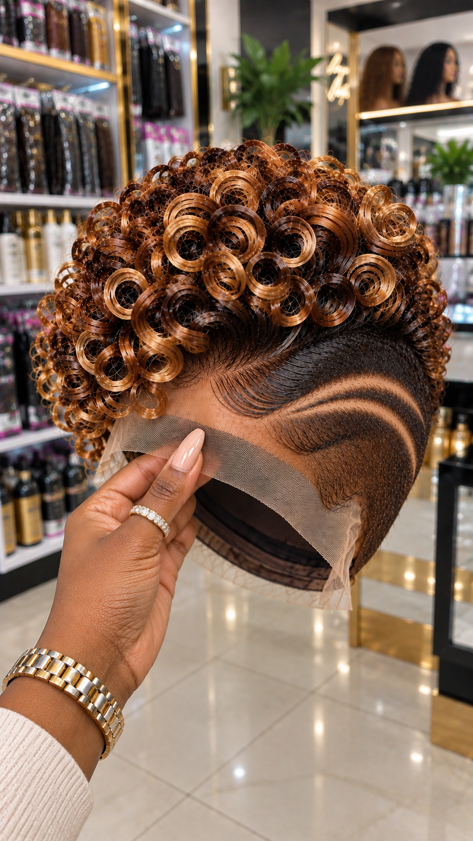 Honey Amber Barrel Curl Pixie Wig With Double Arched Temple Partings #hwbh