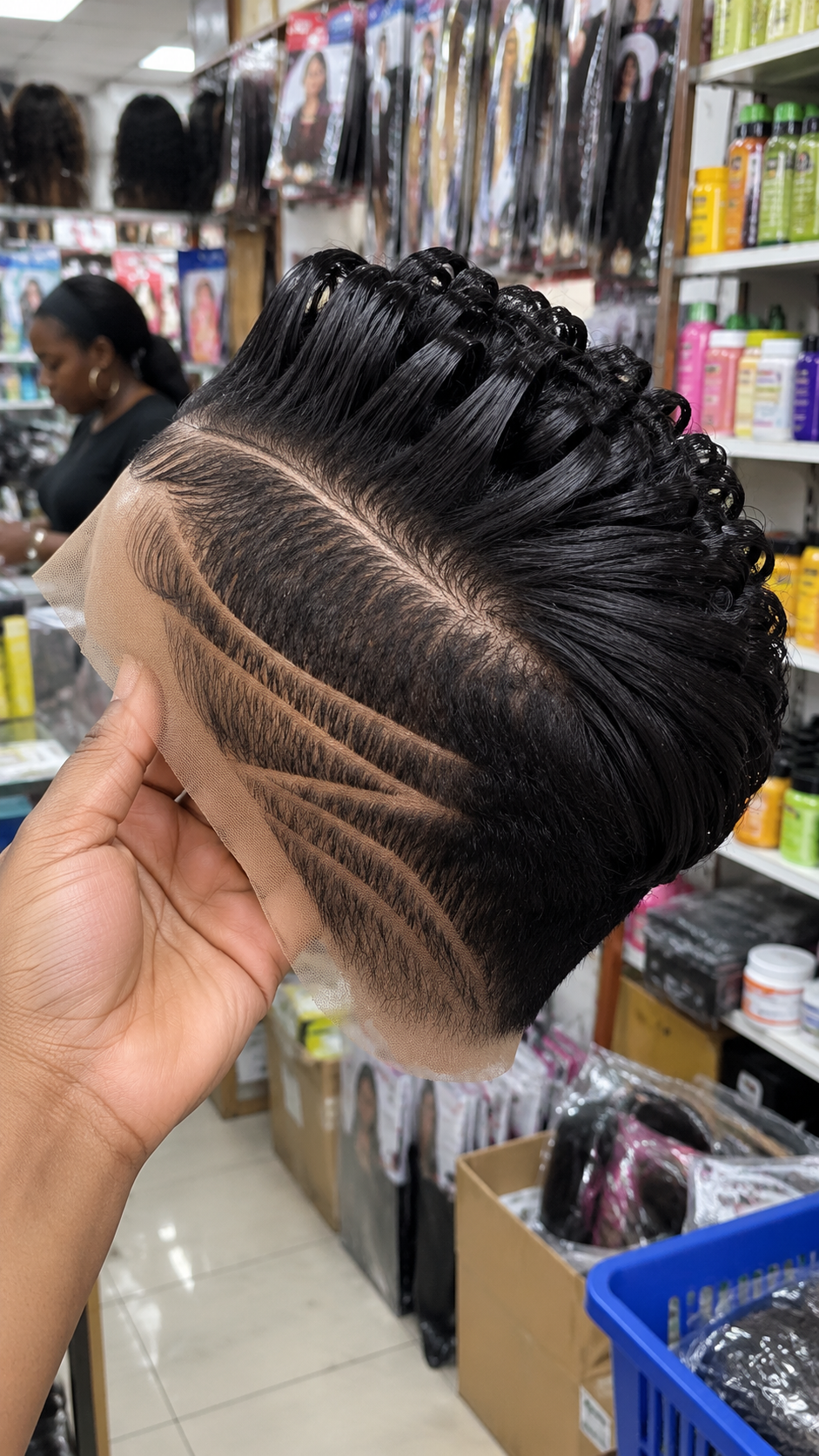 Raven Black Ribbon Curl Wig With Triple Feathered Side Carving and Sweeping Crown Part #stayh Raven Black Ribbon Curl Wig With Triple Feathered Side Carving and Sweeping Crown Part #stayh