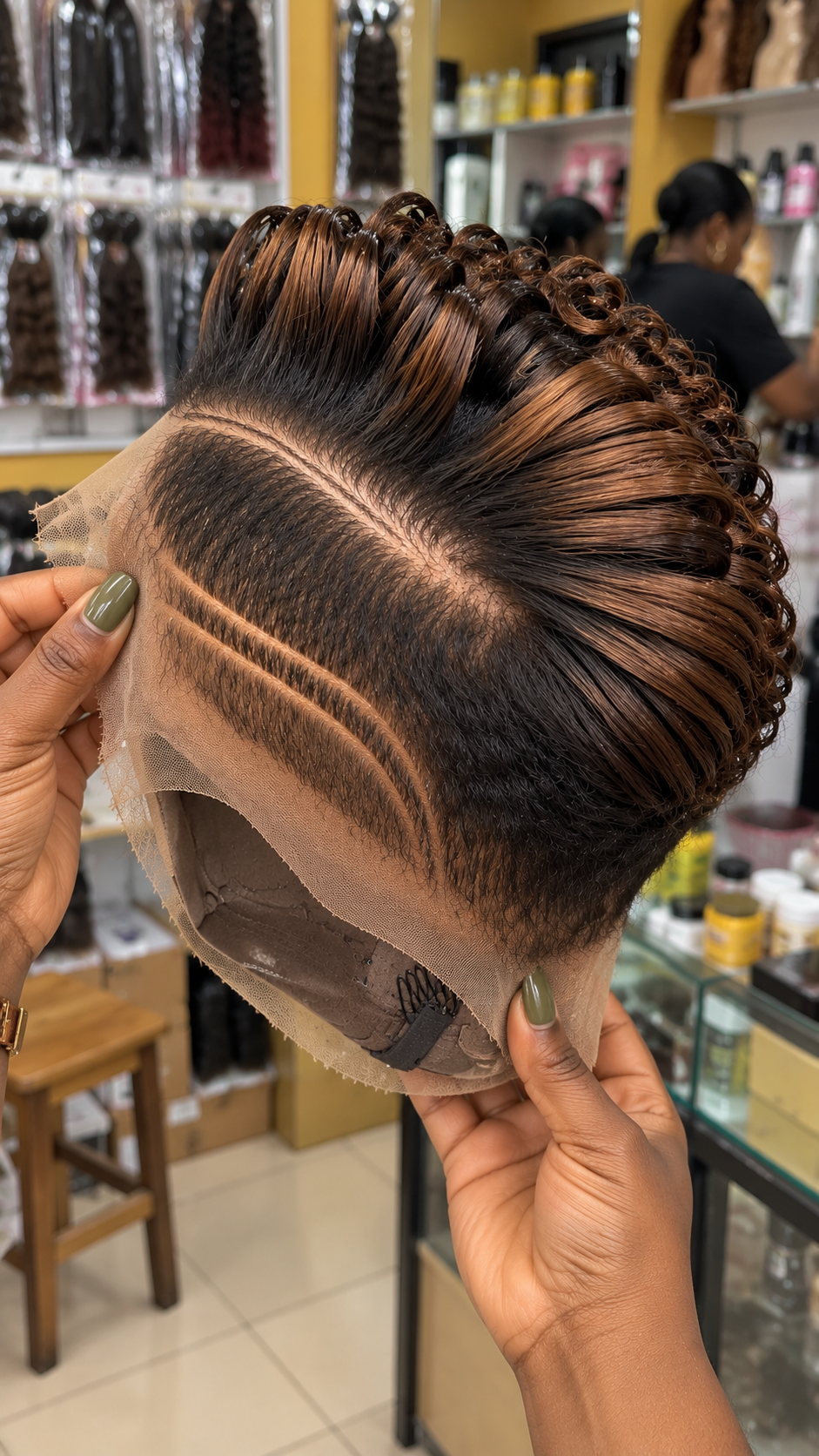 Caramel Bronze Swept Quiff Wig with Espresso Roots and Double Diagonal Temple Parting #brh Caramel Bronze Swept Quiff Wig with Espresso Roots and Double Diagonal Temple Parting #brh