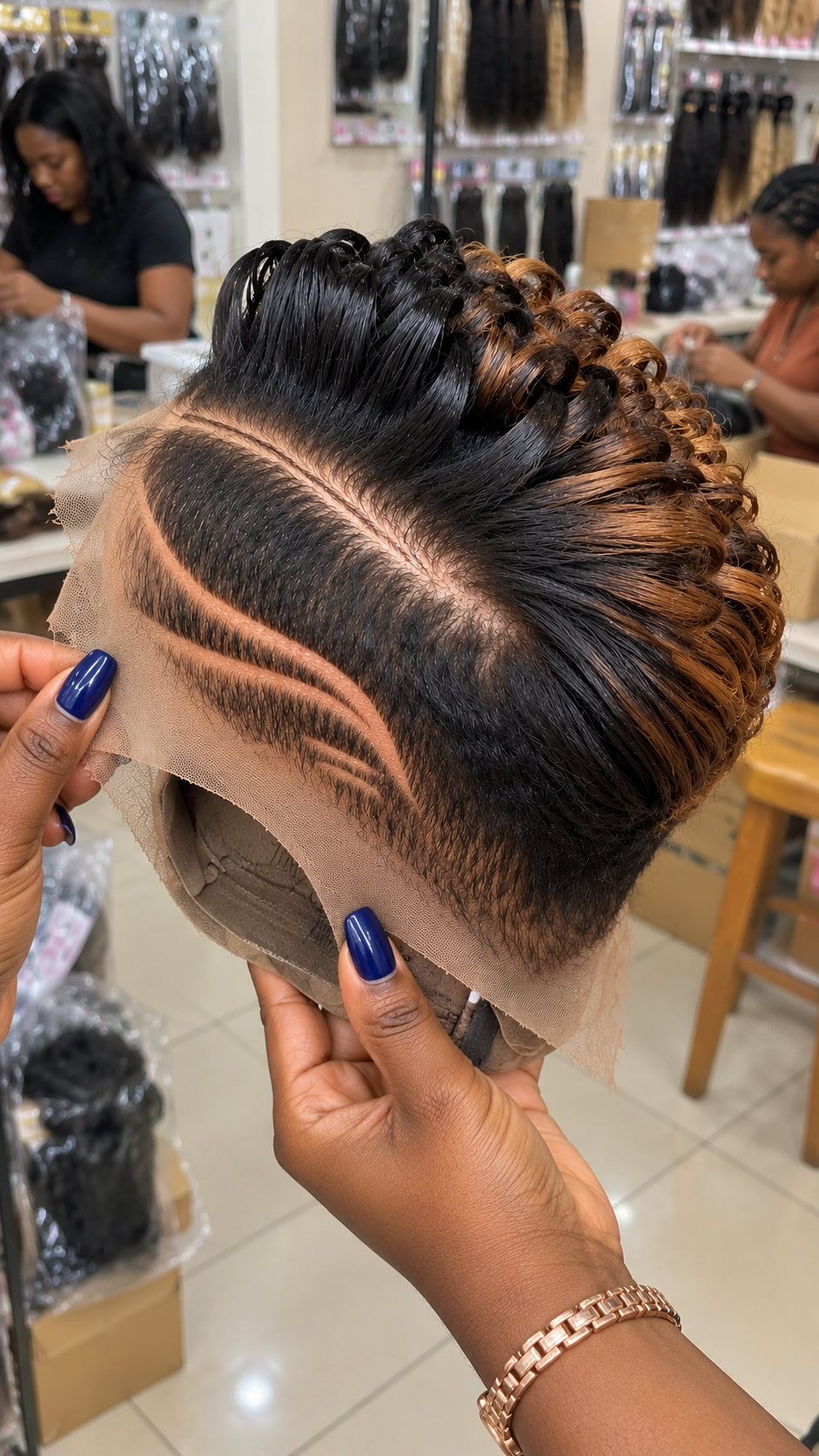 Jet Black to Cinnamon Caramel Ribbon Pixie With Tapered Double Temple Partings #hwbh Jet Black to Cinnamon Caramel Ribbon Pixie With Tapered Double Temple Partings #hwbh