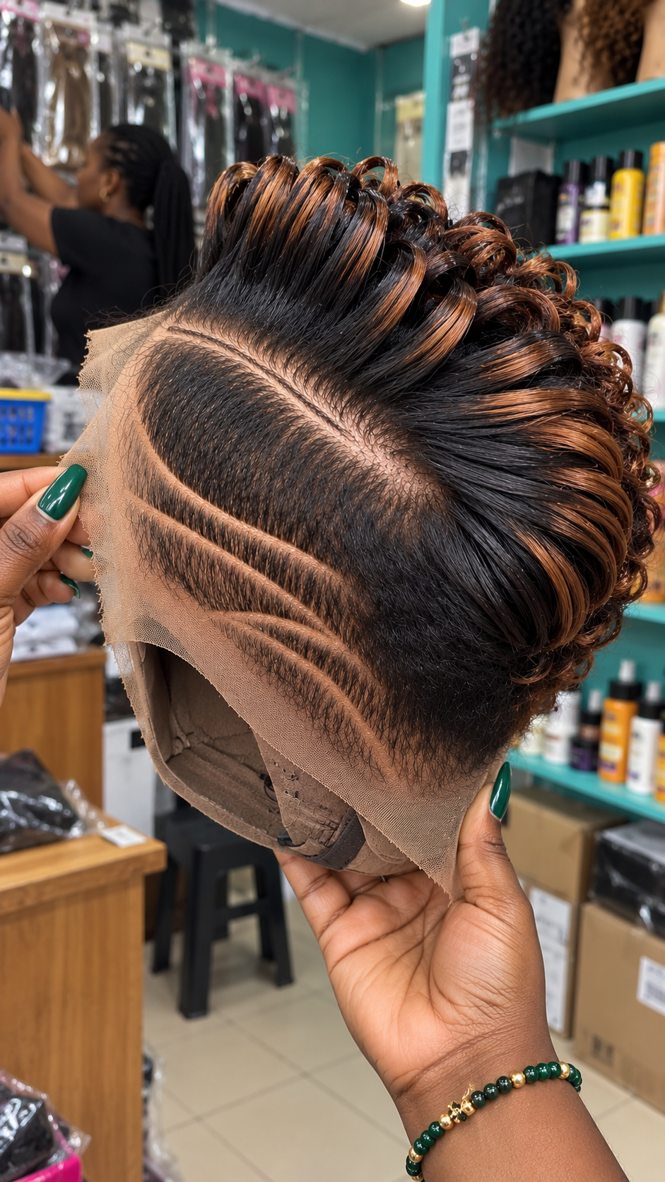 Espresso and Toffee Ribbon Pompadour with Triple Tapered Temple Channels #fah