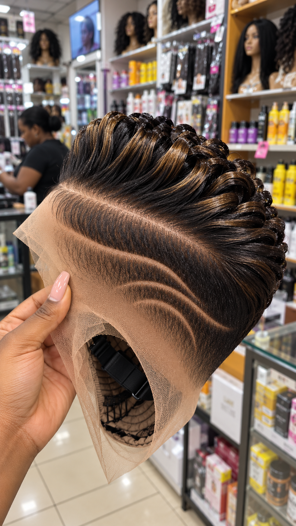 Black and Golden Brown Pompadour Wig With Triple Sweeping Side Lines and Open Lace Cap #bwih