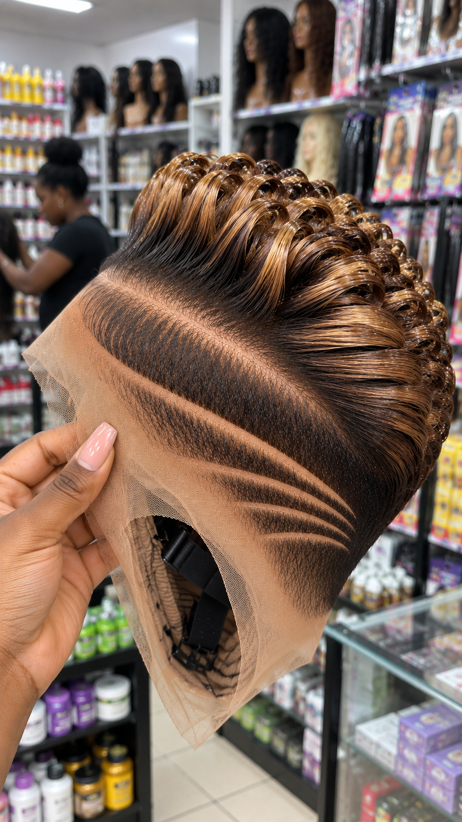 Honey Caramel Ribbon Crown Wig With Espresso Roots and Tapered Triple Side Partings #hwbh Honey Caramel Ribbon Crown Wig With Espresso Roots and Tapered Triple Side Partings #hwbh