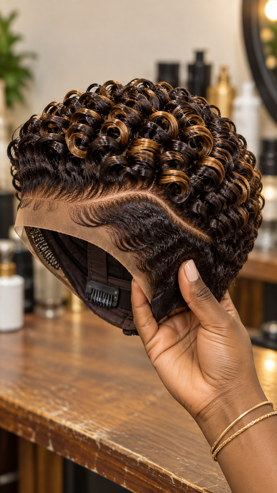 Dark Chocolate Ringlet Lace Wig With Golden Toffee Accents and Sculpted Temple Waves #stayh Dark Chocolate Ringlet Lace Wig With Golden Toffee Accents and Sculpted Temple Waves #stayh