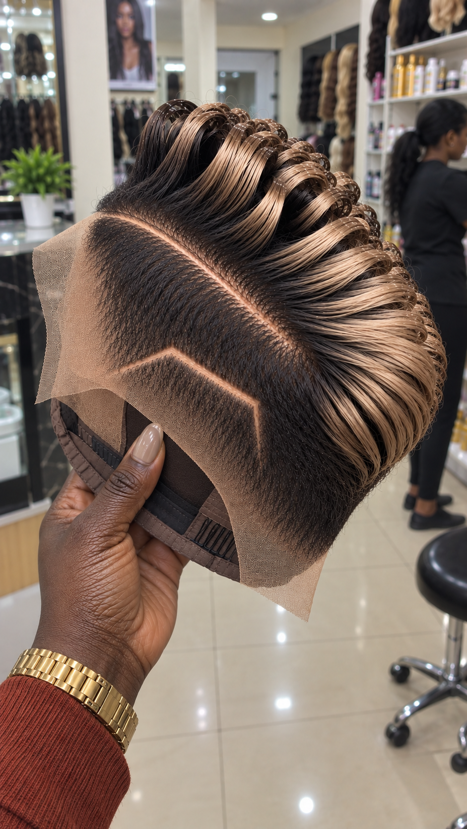 Champagne Blonde and Espresso Black Sculpted Pixie Wig With Angular Side Parting #bwih Champagne Blonde and Espresso Black Sculpted Pixie Wig With Angular Side Parting #bwih