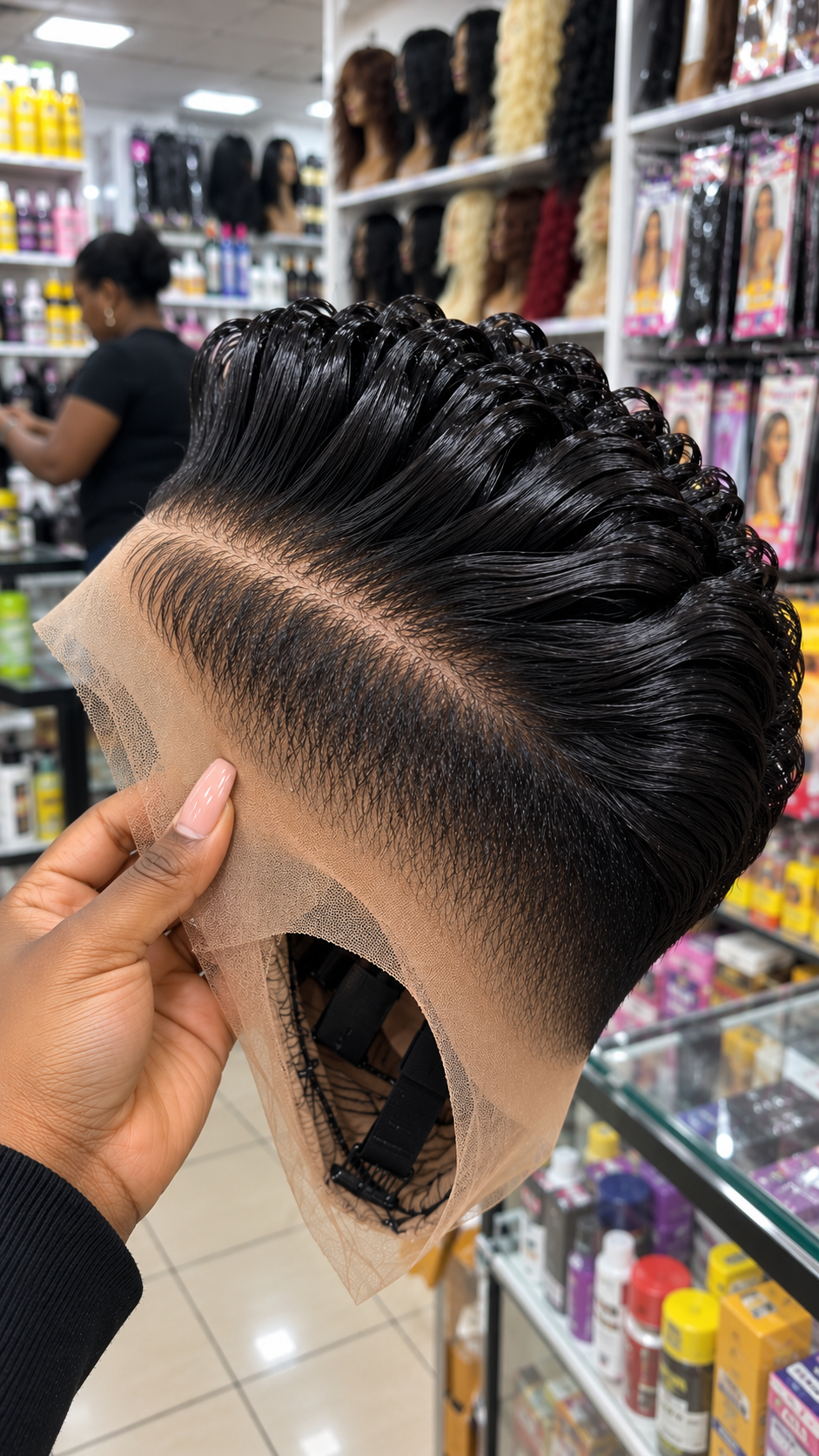 Raven Black Swept Loop Pixie Wig With a Natural Faded Temple and Exposed Lace Cap #afth Raven Black Swept Loop Pixie Wig With a Natural Faded Temple and Exposed Lace Cap #afth