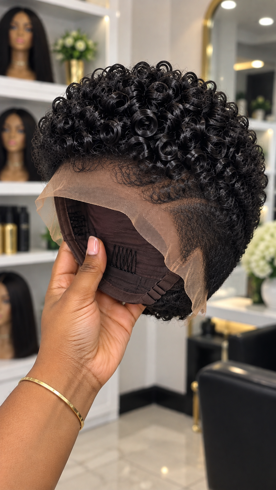 Natural Black Open Spiral Pixie Wig with a Rounded Coil Crown and Uncarved Tapered Sides #brh Natural Black Open Spiral Pixie Wig with a Rounded Coil Crown and Uncarved Tapered Sides #brh