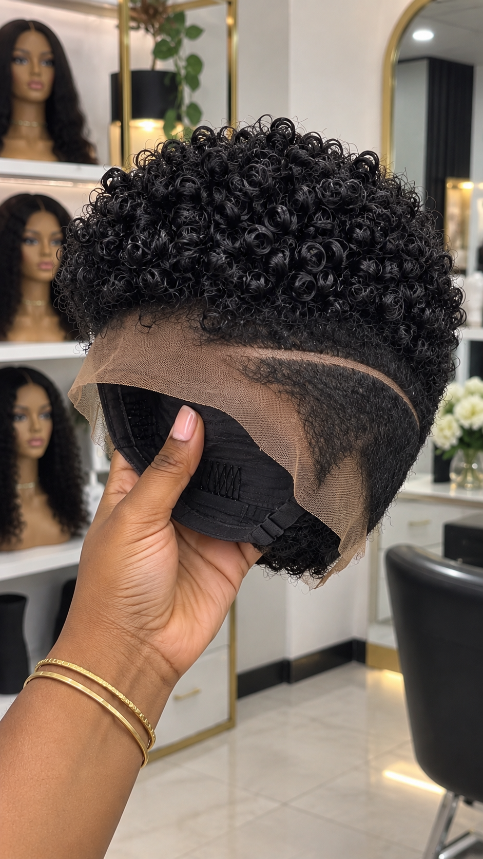 Jet Black Micro Spiral Pixie Wig With a Single Curved Side Part and Adjustable Lace Cap #ssh Jet Black Micro Spiral Pixie Wig With a Single Curved Side Part and Adjustable Lace Cap #ssh