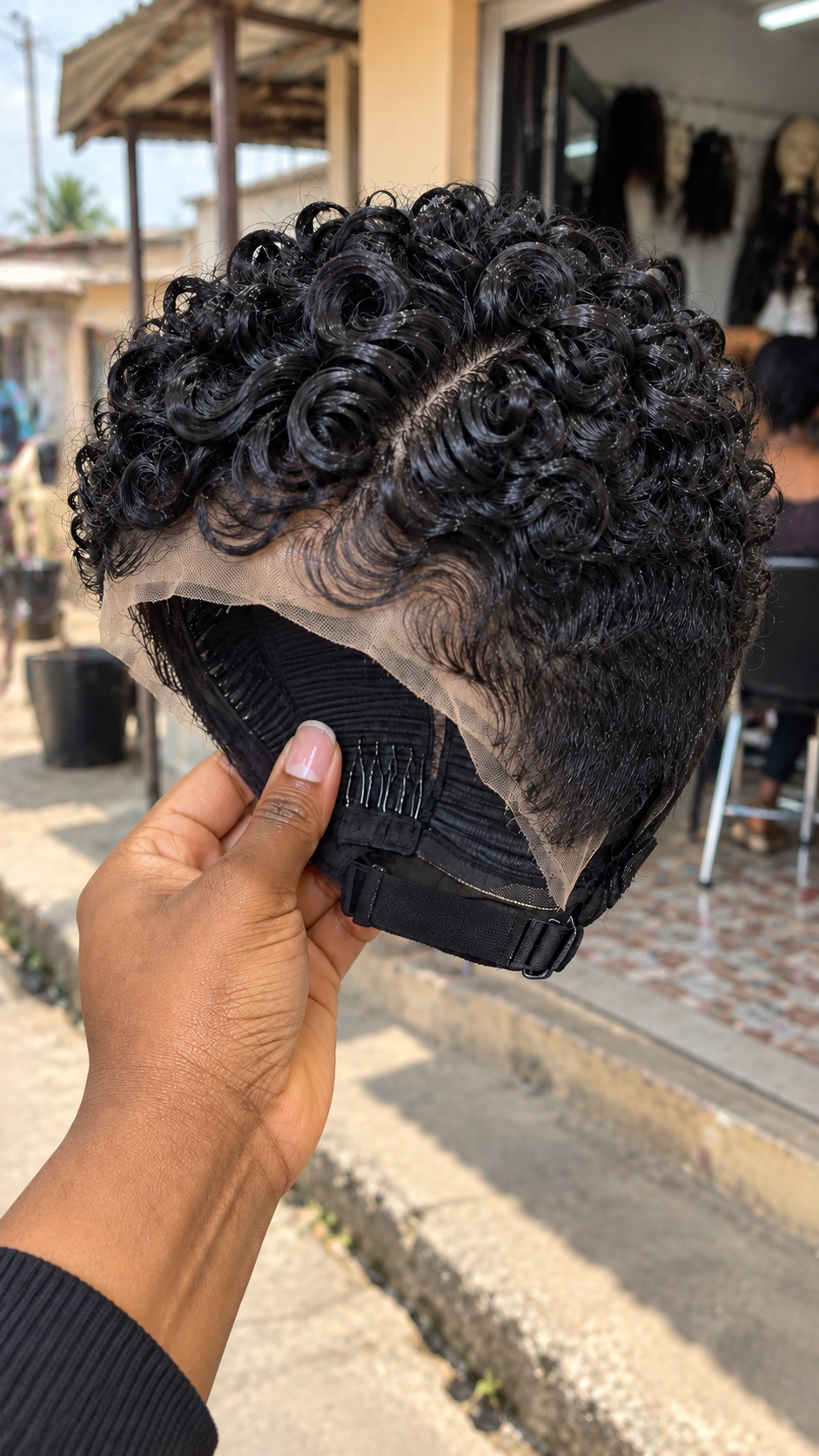 Black Spiral Rosette Pixie Wig With Center Crown Parting and Adjustable Mesh Cap #stayh Black Spiral Rosette Pixie Wig With Center Crown Parting and Adjustable Mesh Cap #stayh