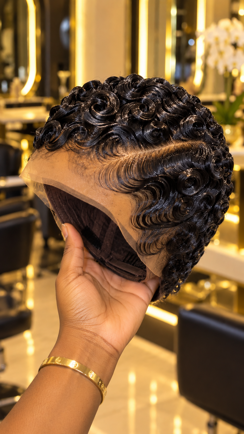 Midnight Black Sculpted Pin Curls With Flowing Finger Waves and a Diagonal Lace Part #hwbh Midnight Black Sculpted Pin Curls With Flowing Finger Waves and a Diagonal Lace Part #hwbh