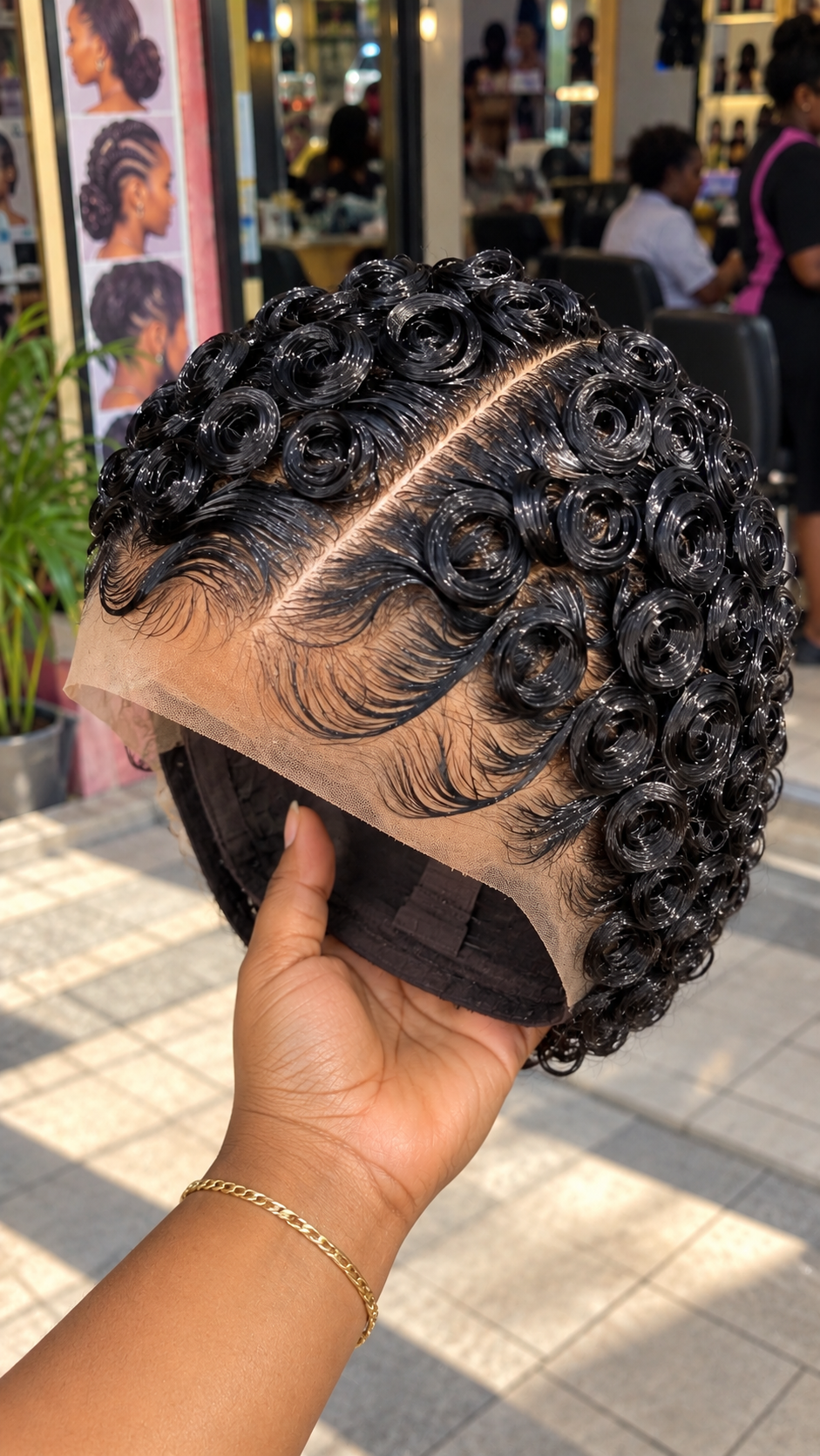 Raven Black Rosette Curl Lace Wig With a Diagonal Crown Part and Sculpted Finger Waves #ssh Raven Black Rosette Curl Lace Wig With a Diagonal Crown Part and Sculpted Finger Waves #ssh