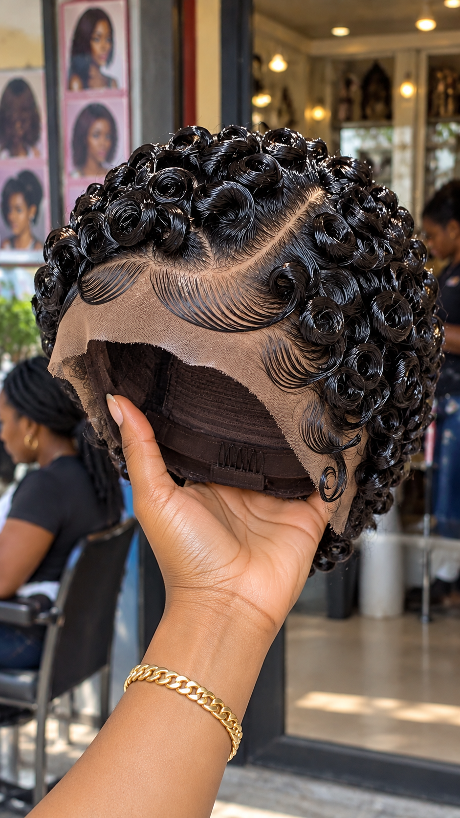 Raven Black Rosette Curl Wig With Diagonal Crown Parting and Sweeping Finger Waves #bwih Raven Black Rosette Curl Wig With Diagonal Crown Parting and Sweeping Finger Waves #bwih
