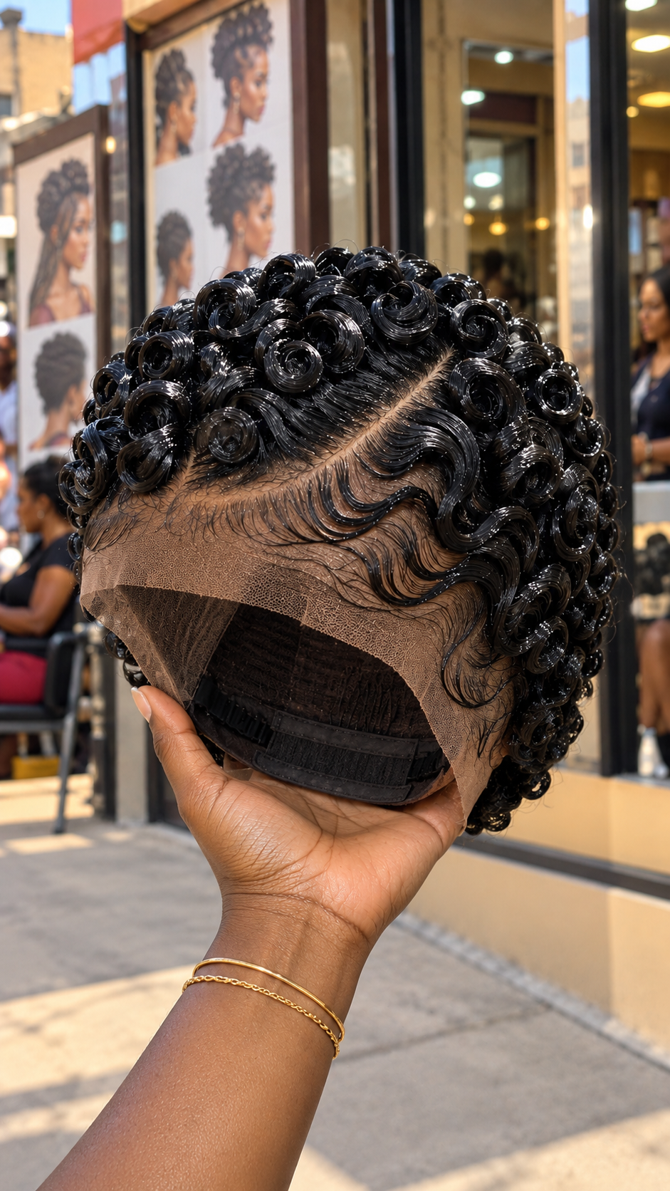 Jet Black Ringlet Lace Wig With a Diagonal Crown Part and Cascading Finger Waves #afth