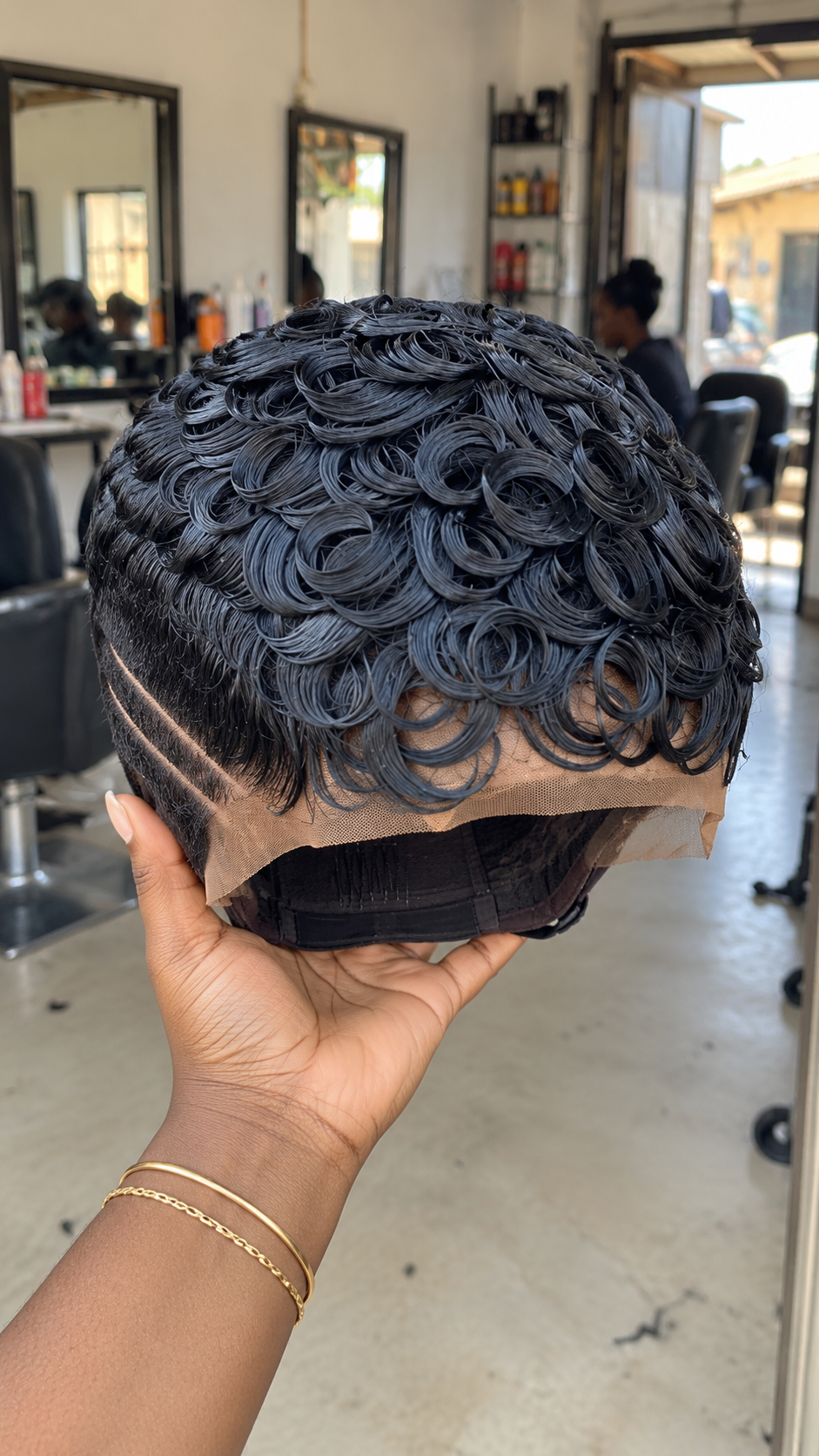 Smoky Slate Blue Spiral Pixie Wig with Layered Ringlet Fringe and Double Carved Side Lines #bwi Smoky Slate Blue Spiral Pixie Wig with Layered Ringlet Fringe and Double Carved Side Lines #bwi