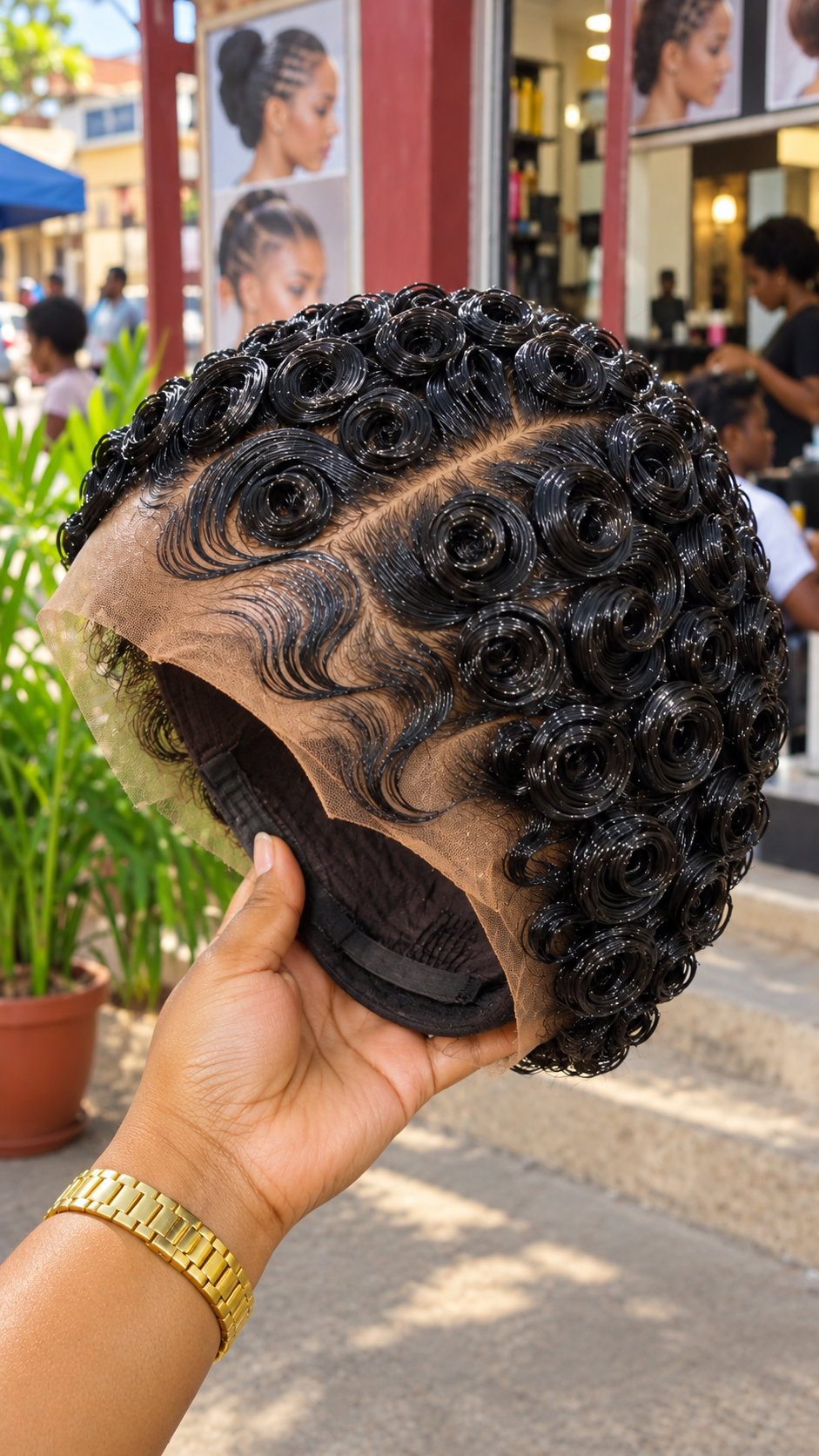 Raven Black Pinwheel Rosette Wig With Diagonal Scalp Parting and Cascading Finger Waves #ssh