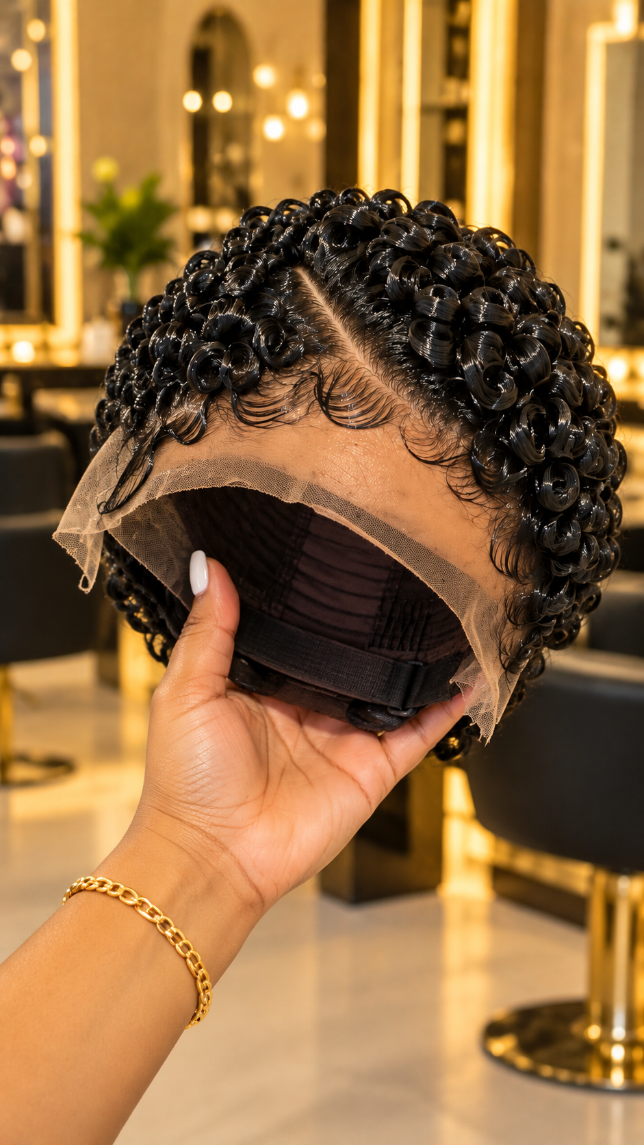 Glossy Black Rosette Pixie Wig With Center-Swept Finger Waves and Exposed Lace Cap #bwih