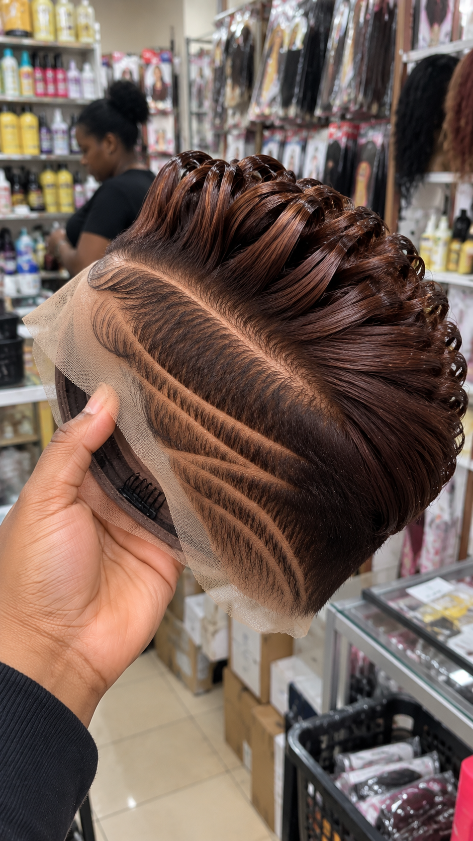 Chestnut Brown Loop Crown Wig With Three Sweeping Side Paths #fah Chestnut Brown Loop Crown Wig With Three Sweeping Side Paths #fah