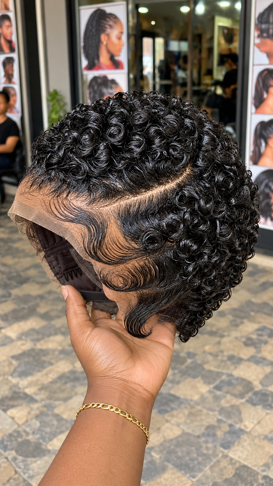 Jet Black Spiral Rosette Wig With Cascading Temple Finger Waves and a Curved Side Part #apdh