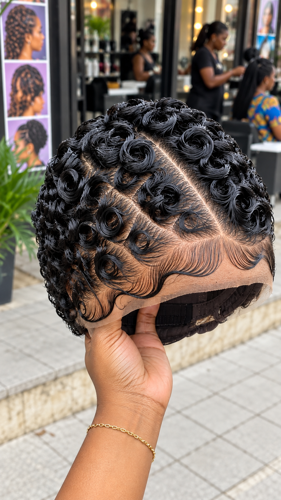 Raven Black Rosette Coil Lace Wig With Radiating Scalp Partings and Sculpted Forehead Waves #afth