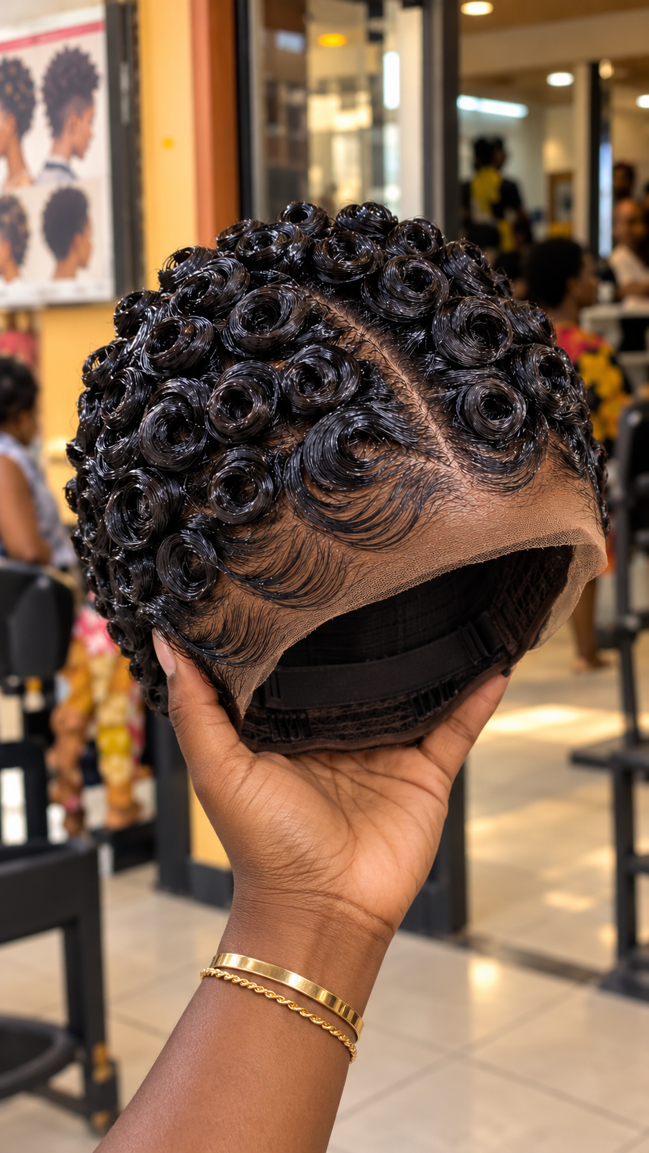 Raven Black Pinwheel Rosette Wig With Diagonal Crown Separation and Layered Hairline Swirls #stayh