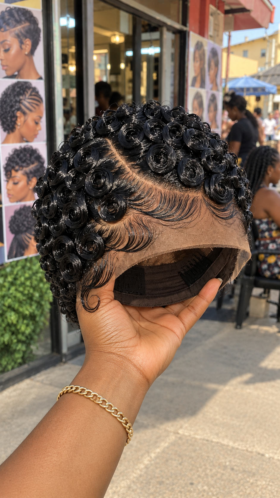 Jet Black Rosette Pixie Wig With Fan-Shaped Finger Waves and a Curled Temple Tail #hwbh