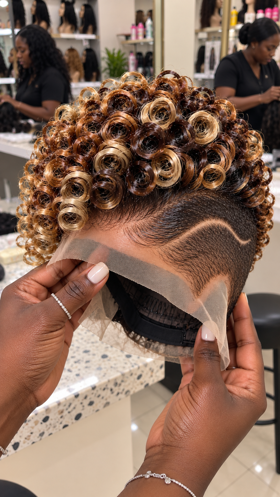 Champagne Blonde and Chestnut Ringlet Pixie With a Single Sweeping Temple Parting #eft Champagne Blonde and Chestnut Ringlet Pixie With a Single Sweeping Temple Parting #eft