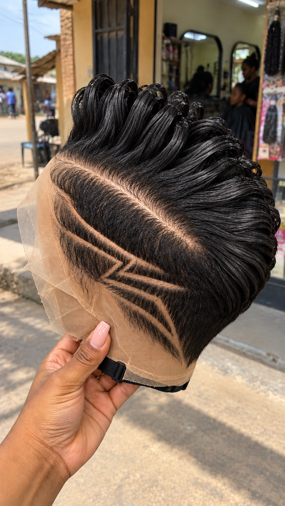 Jet Black Elevated Ribbon Pixie Wig With Intersecting Temple Lines and a Swept Crown #the Jet Black Elevated Ribbon Pixie Wig With Intersecting Temple Lines and a Swept Crown #the