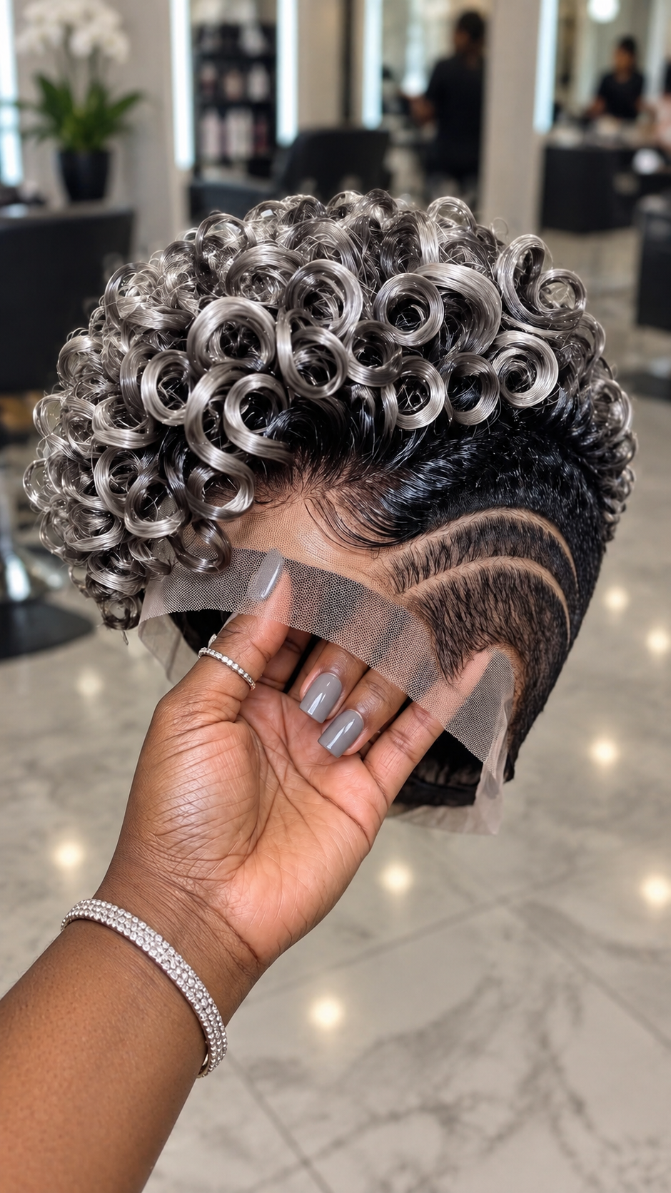 Silver Spiral Pixie with Bold Curved Side Lines #aft