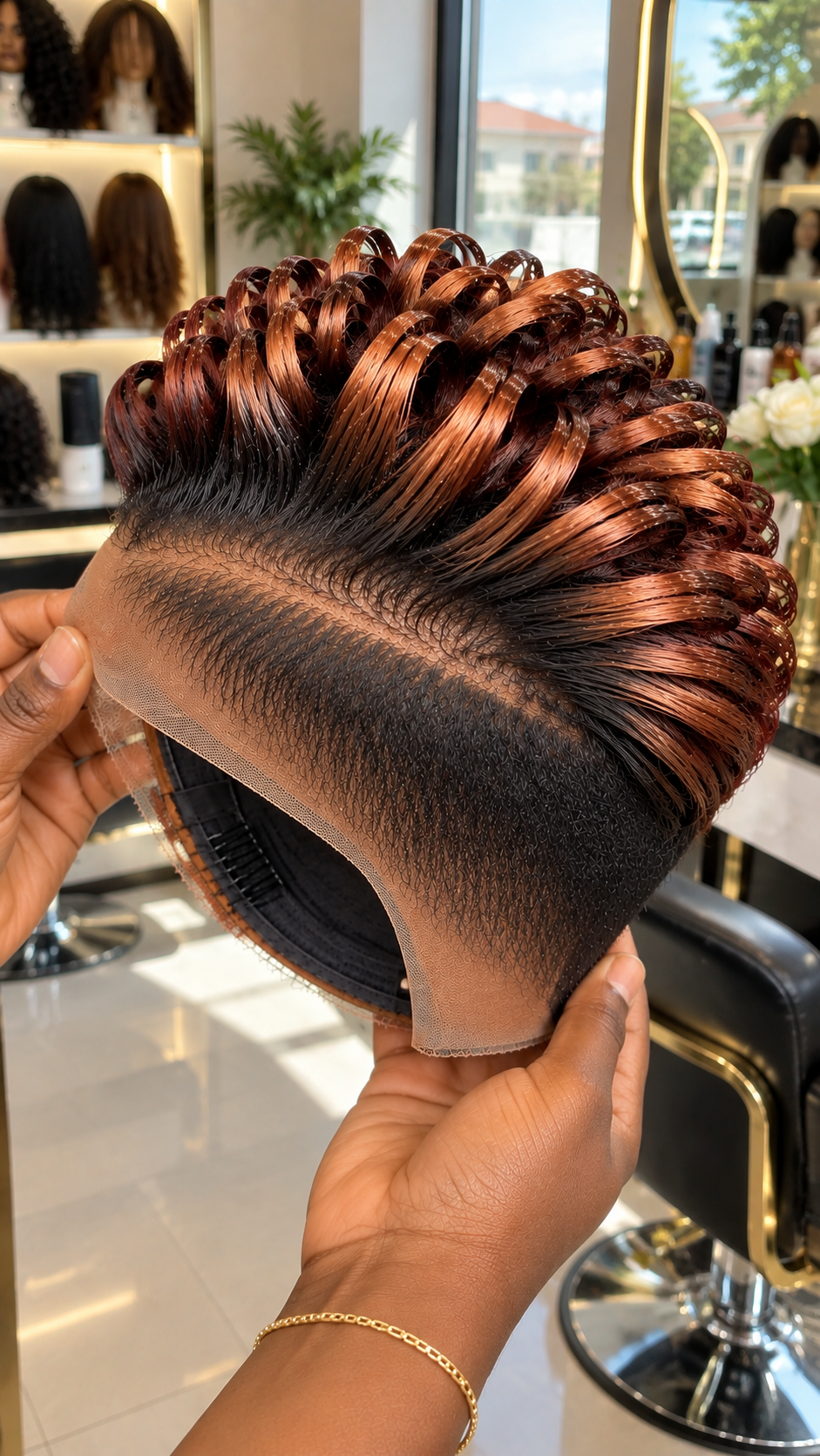 Copper Ribbon Loop Wig With a Dark Espresso Side Foundation #WigBusiness Copper Ribbon Loop Wig With a Dark Espresso Side Foundation #WigBusiness