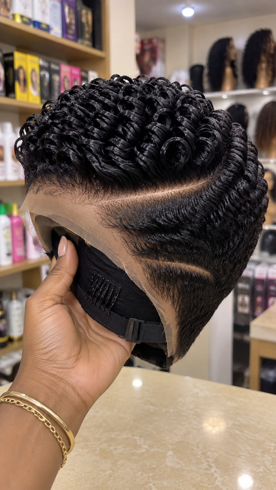 Black Spiral Ring Lace Wig With Sweeping Temple Waves and Double Curved Parting #stay Black Spiral Ring Lace Wig With Sweeping Temple Waves and Double Curved Parting #stay