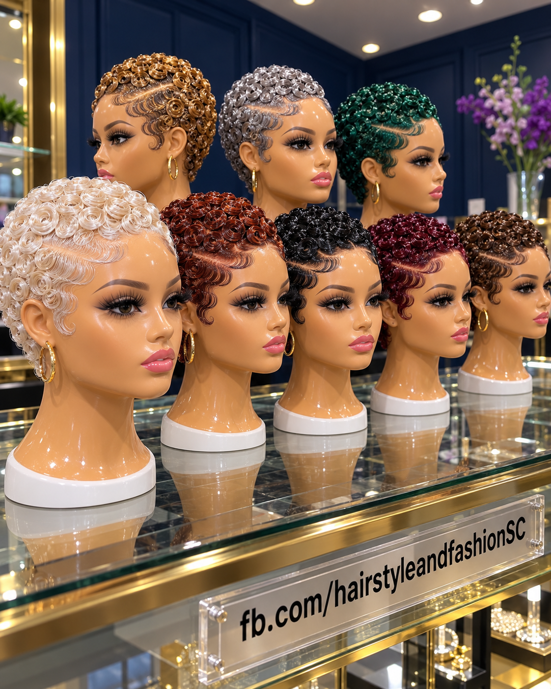 Eight Jewel-Tone and Natural Color Pixie Wigs With Spiral Rosette Crowns and Sweeping Finger Waves #fa Eight Jewel-Tone and Natural Color Pixie Wigs With Spiral Rosette Crowns and Sweeping Finger Waves #fa