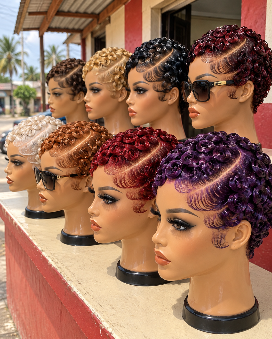 Stunning Colorful Pixie Wigs with Rosette Curls #BraidsforWomenSC Stunning Colorful Pixie Wigs with Rosette Curls #BraidsforWomenSC
