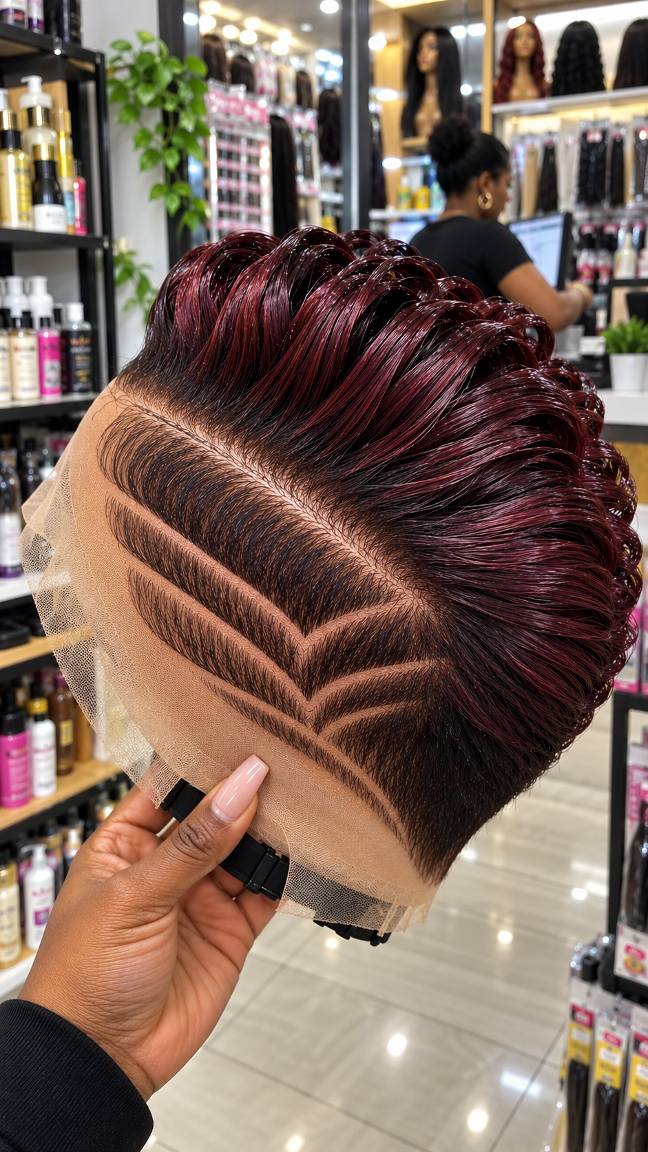 Gorgeous Burgundy Pixie Wig with Sculpted Side Lines #br Gorgeous Burgundy Pixie Wig with Sculpted Side Lines #br