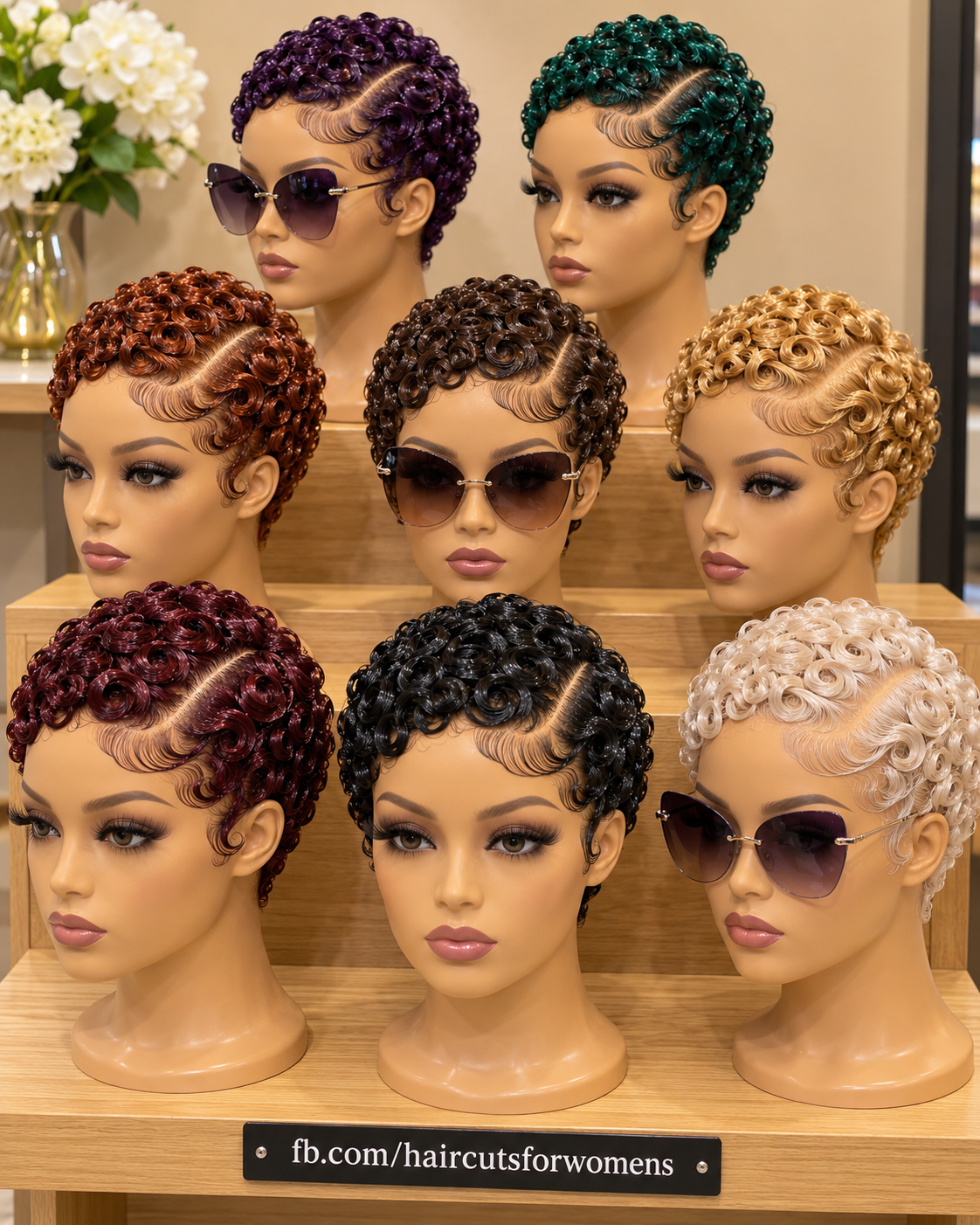Eight Colorful Spiral Rosette Pixie Wigs With Deep Side Partings and Sculpted Finger Waves #bwi Eight Colorful Spiral Rosette Pixie Wigs With Deep Side Partings and Sculpted Finger Waves #bwi