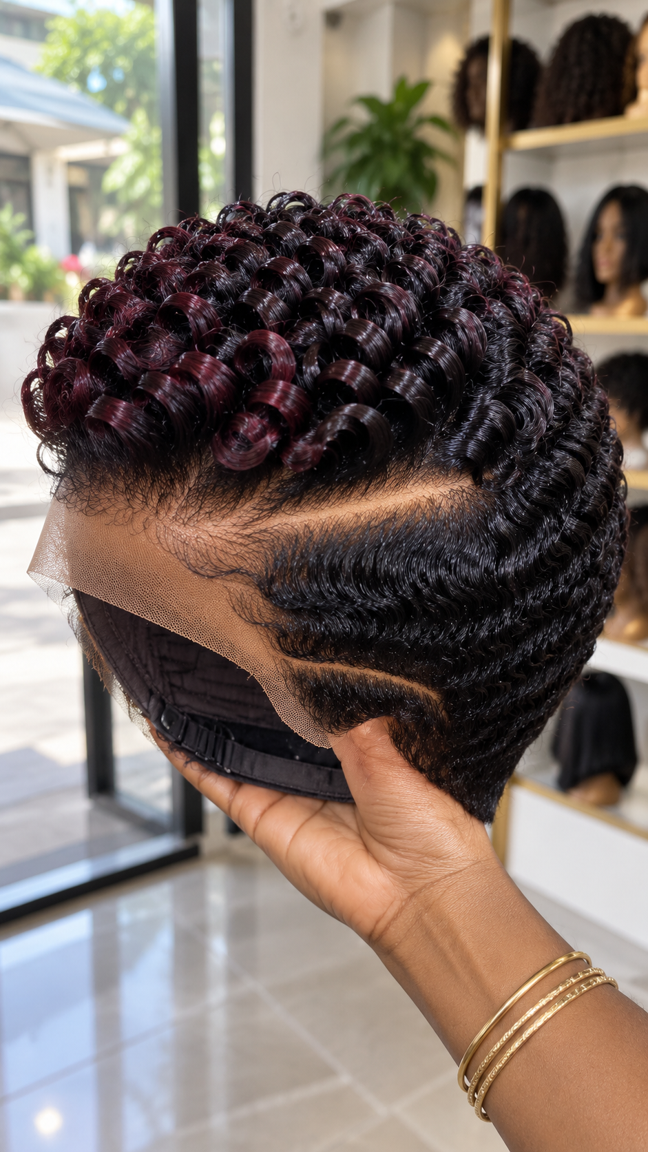 Burgundy Spiral Pixie Curls with Elegant Side Waves #natu Burgundy Spiral Pixie Curls with Elegant Side Waves #natu