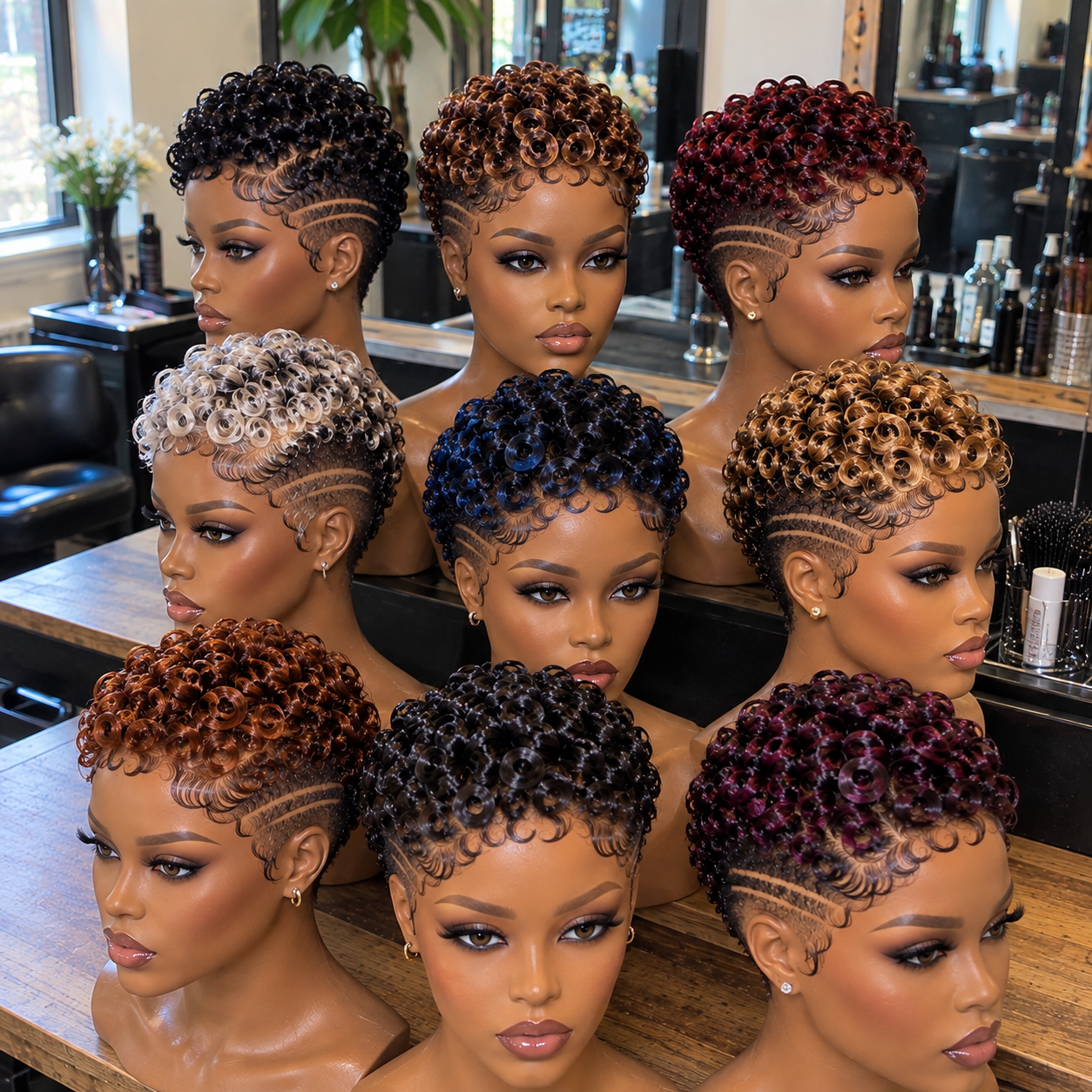 How Navy, Copper, Burgundy and Black Ring Curls Build a Distinct Pixie Wig Collection #hairstylesforwomeng